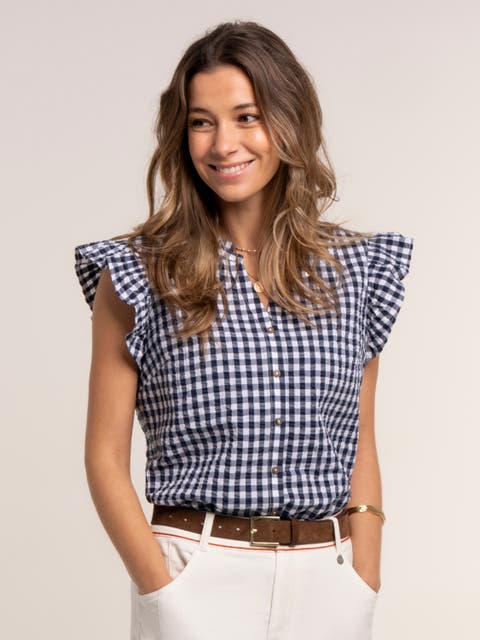 Bia Gingham Flutter Sleeve Blouse