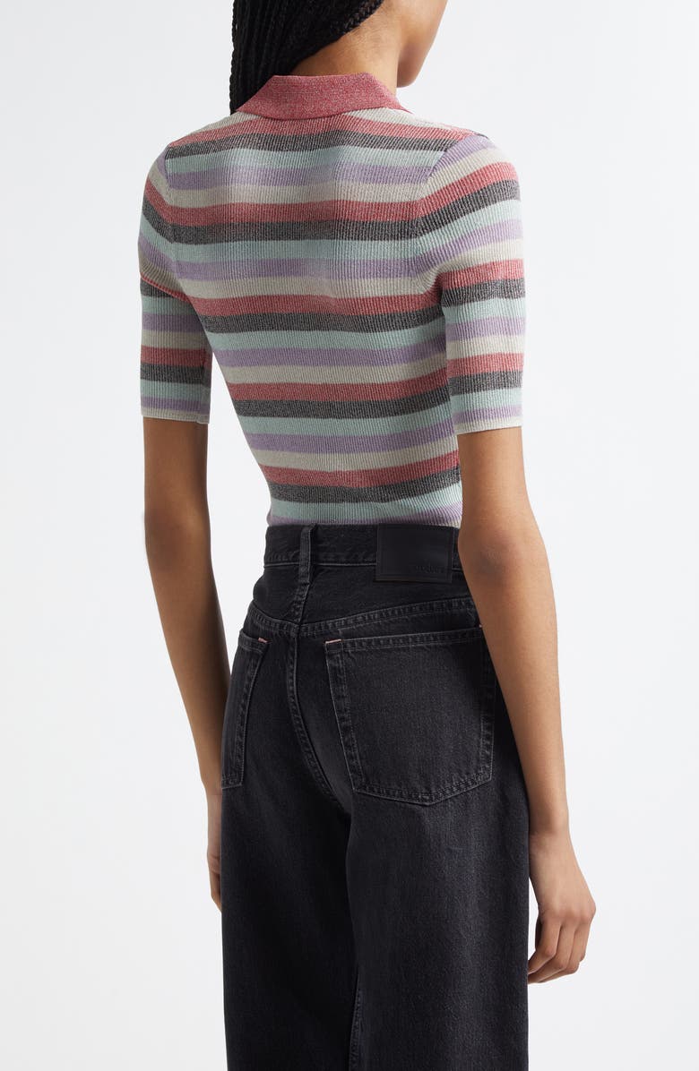 Ganni Sparkle Rib Stripe Polo, Alternate, color, Multicolor