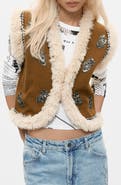 Desigual Bead Detail Faux Fur Trim Vest