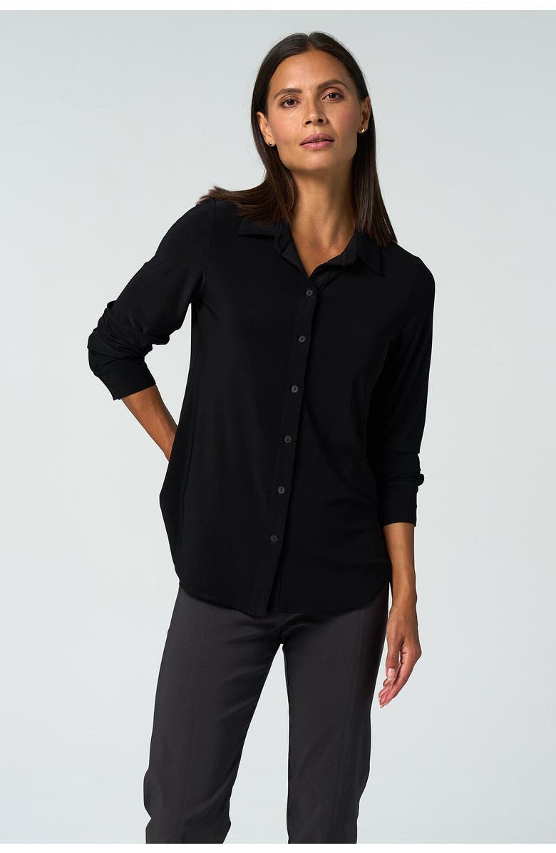 Franne Golde Katherine Stretch Button-Up Shirt, Main, color, Black