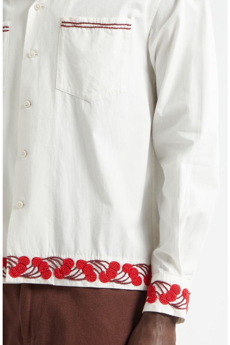 Cherry Lane Beaded Cotton Poplin Button-Up Shirt, Alternate, color, WHITE