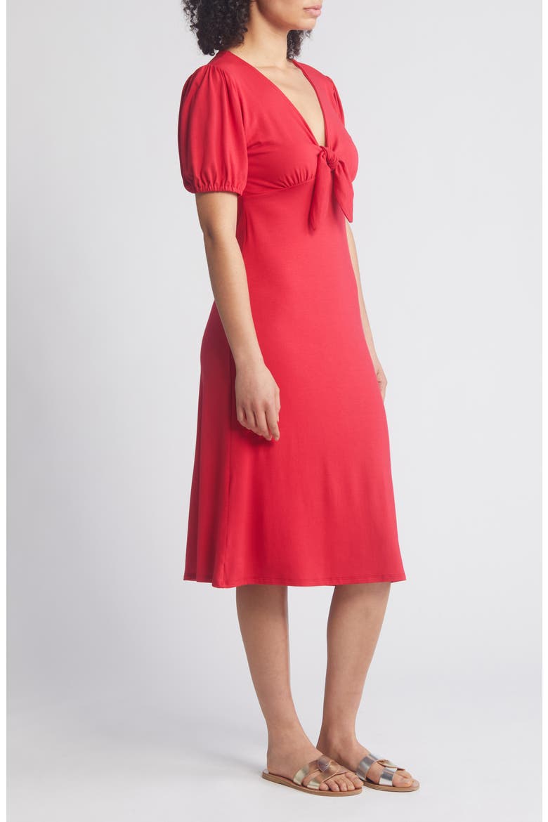 Short Sleeve Tie Front Midi Dress, Alternate, color, RED