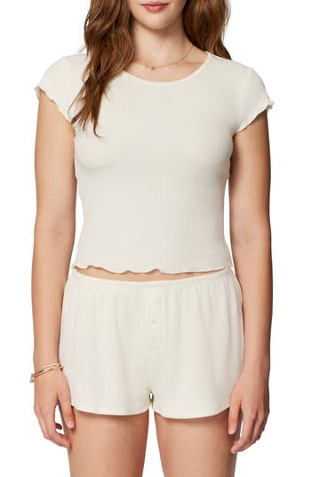 Florence By Mills Lettuce Edge Cotton Blend Crop Top In Jet Stream