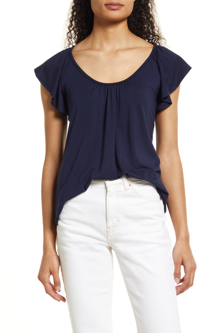 Flutter Sleeve Top, Main, color, NAVY