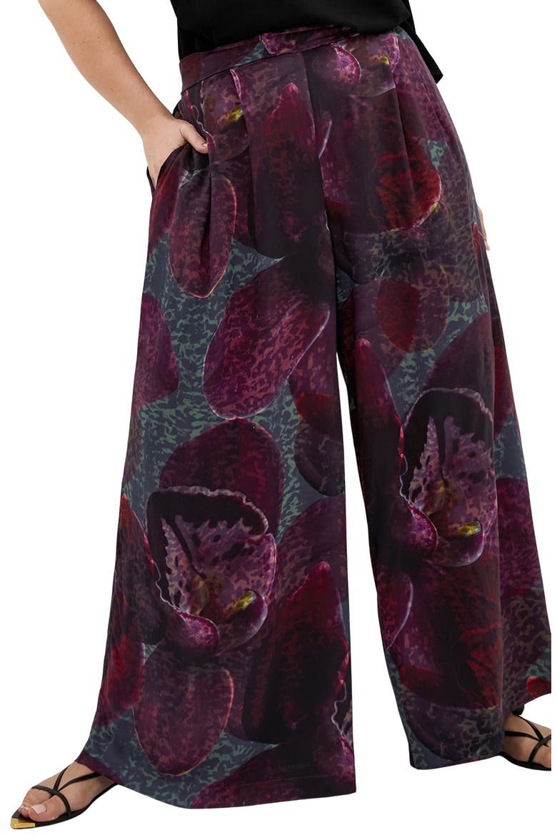 Piper Printed Wide Leg Pants, Main, color, BLACK ORCHID