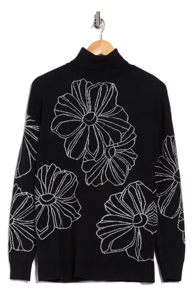 Joseph A Placed Floral Oversize Turtleneck Sweater, Alternate, color, Floral Outline Blk