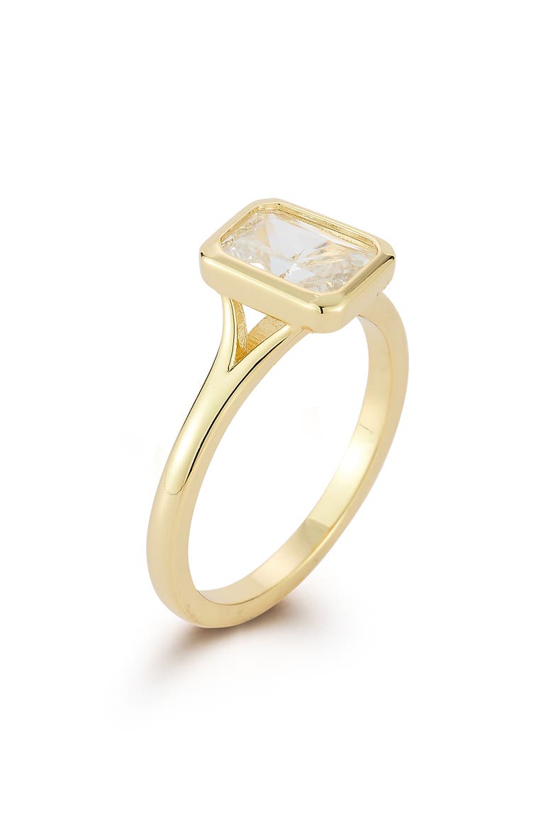 Emerald Cut Cubic Zirconia Signet Ring, Alternate, color, GOLD