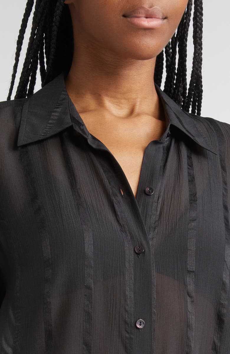 L'AGENCE Argo Silk Button-Up Shirt, Alternate, color, Black Pinstripe