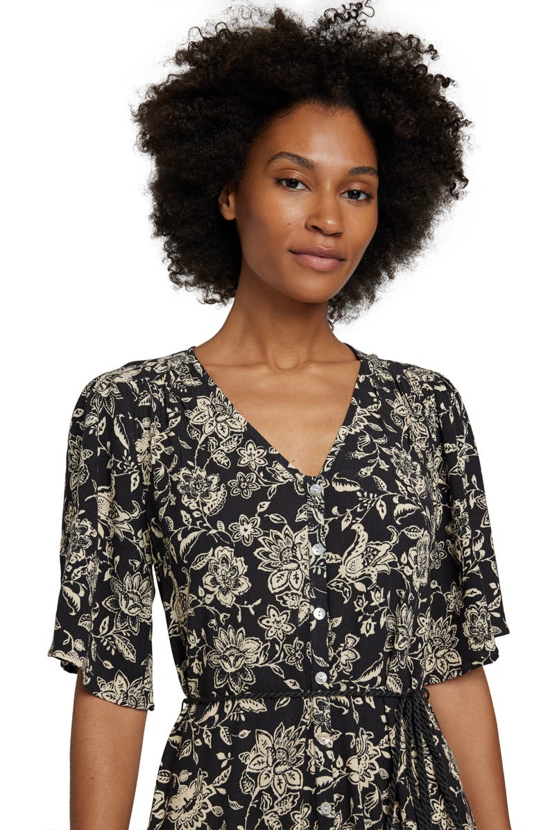 Faherty Orinda Tie Waist Button-Up Crepe Minidress, Alternate, color,