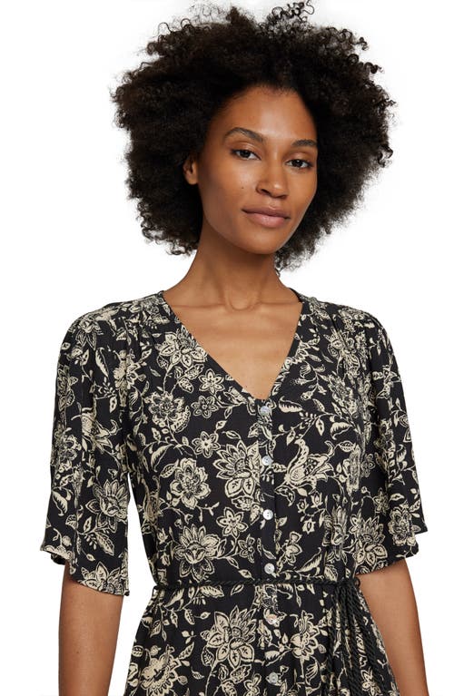 Faherty Orinda Tie Waist Button-up Crepe Minidress In Charcoal Chiyoda