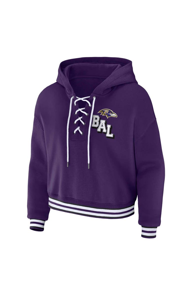 WEAR by Erin Andrews Women's WEAR by Erin Andrews Purple Baltimore Ravens Plus Size Lace-Up Pullover Hoodie, Alternate, color,