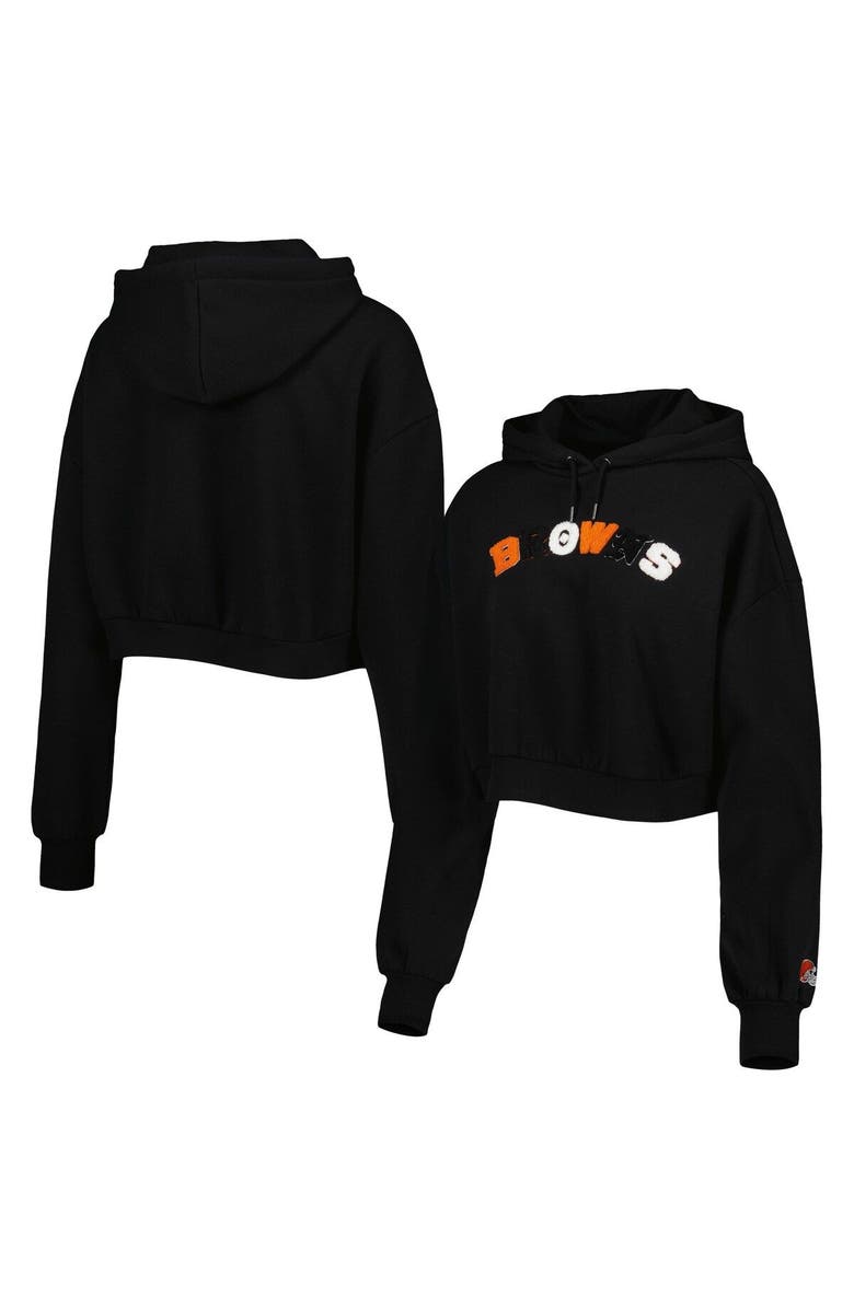 THE WILD COLLECTIVE Women's The Wild Collective Black Cleveland Browns Cropped Pullover Hoodie, Main, color, Black