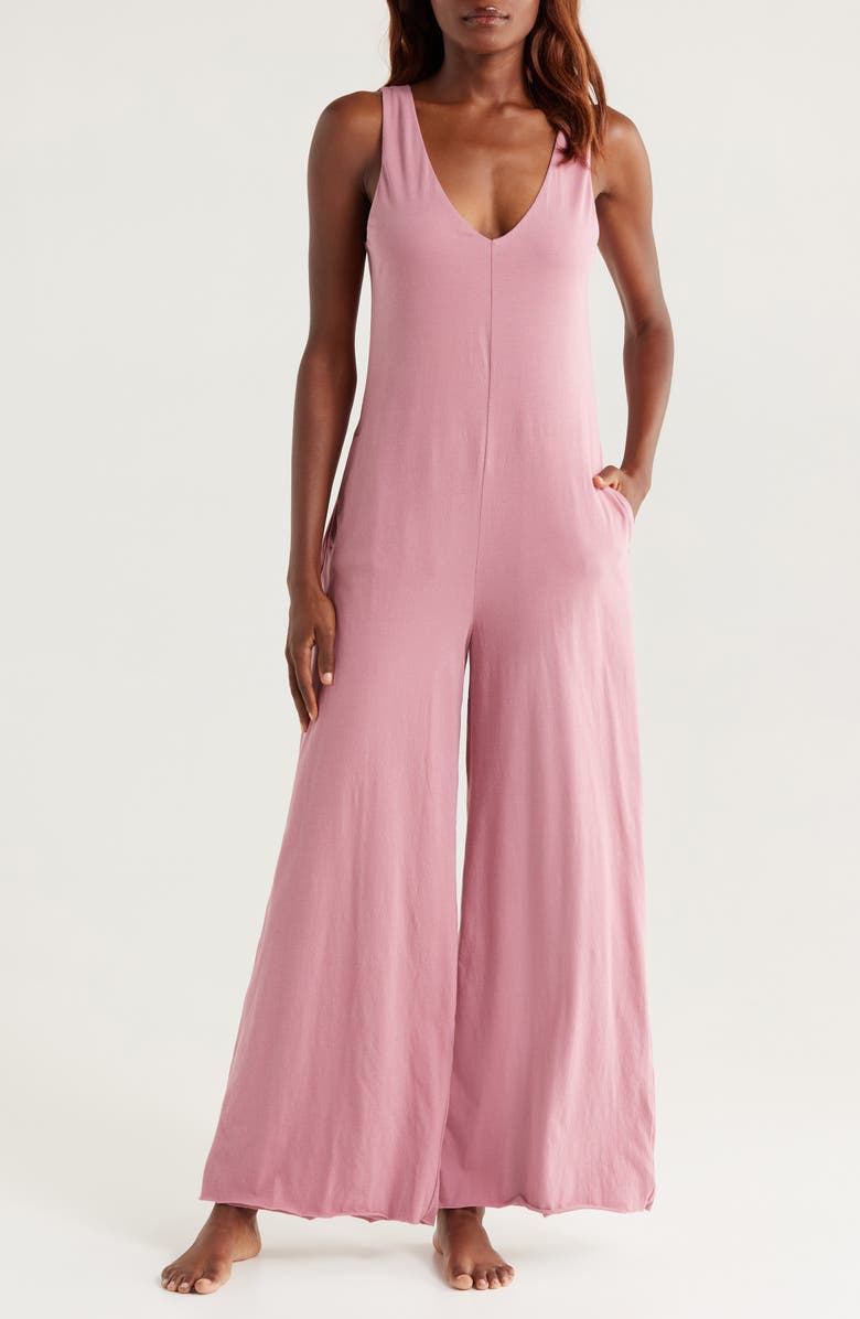 Lunya Organic Pima Cotton Wide Leg Lounge Jumpsuit, Main, color, Clarion Rose