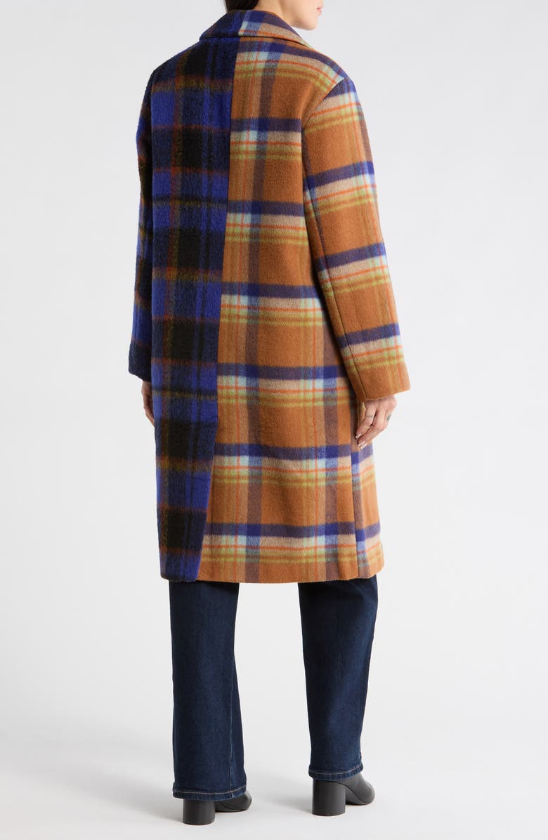 Desigual Plaid Wool Blend Overcoat, Alternate, color, Orange