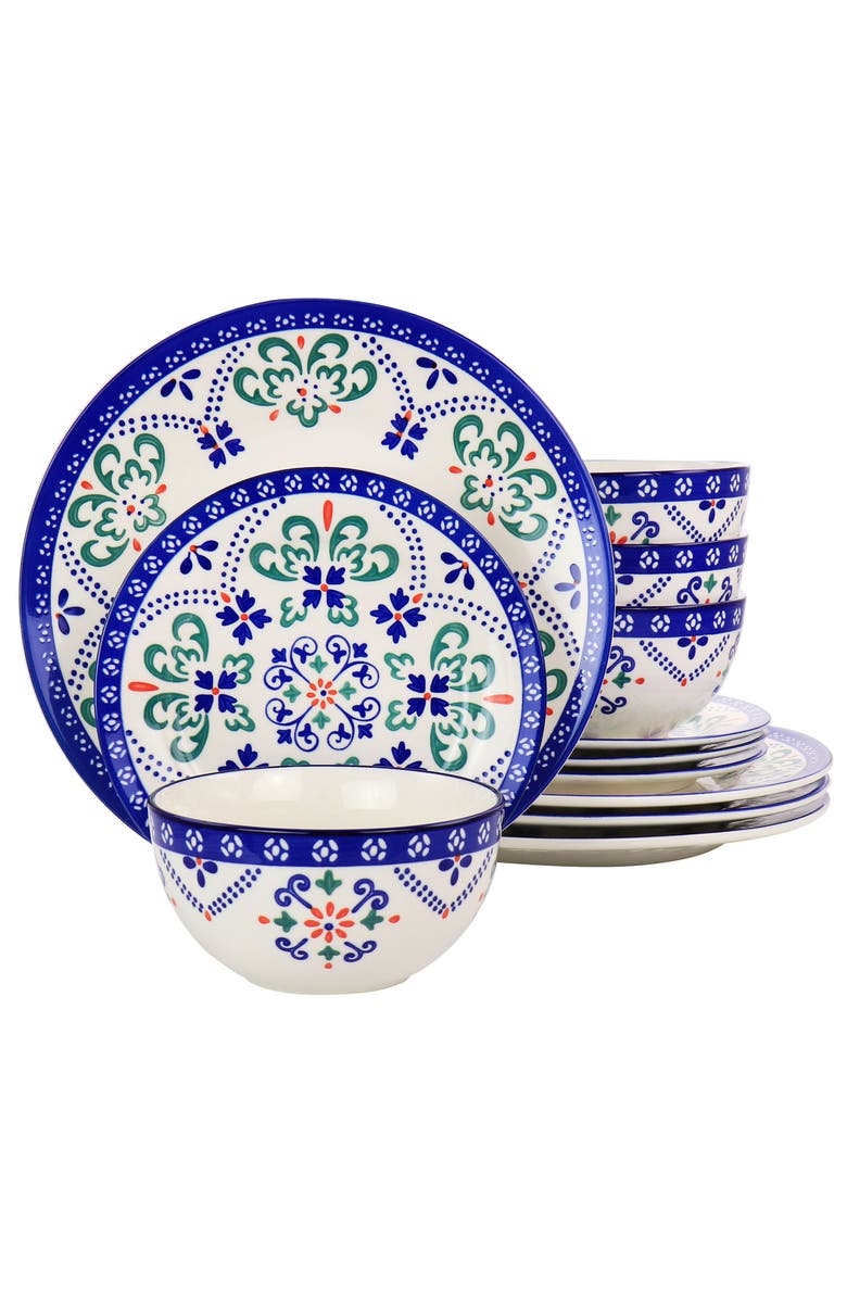 Laurie Gates California Designs Tierra Star 12 piece Hand Painted Dinnerware Set, Main, color, Blue