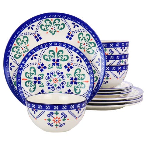 California Designs Tierra Star 12 piece Hand Painted Dinnerware Set