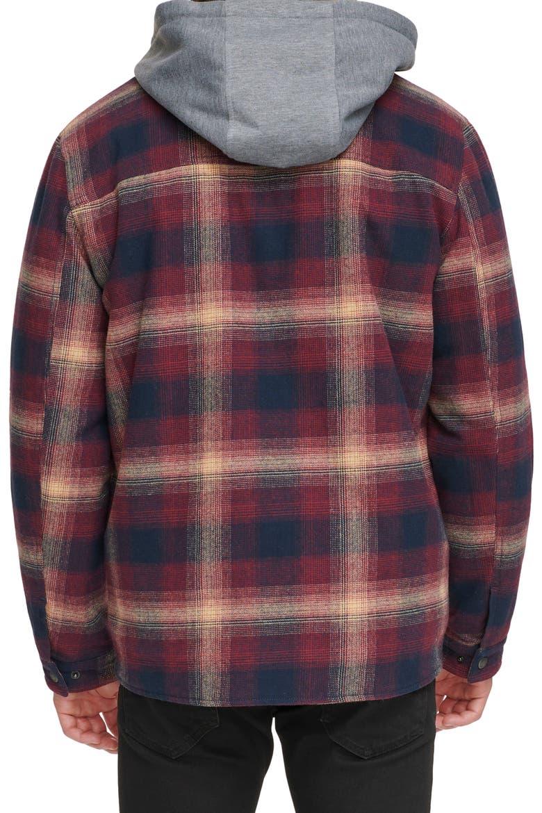 Plaid Faux Shearling Lined Jersey Hood Shirt Jacket, Alternate, color, RED OMBRE