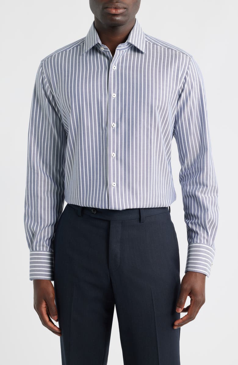 1863 by Eterna Modern Fit Stripe Non-Iron Cotton Herringbone Dress Shirt, Main, color, Blue Grey