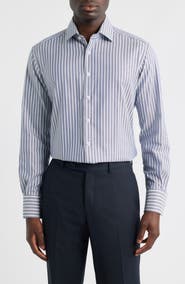 1863 by Eterna Modern Fit Stripe Non-Iron Cotton Herringbone Dress Shirt