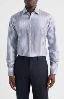 Modern Fit Stripe Non-Iron Cotton Herringbone Dress Shirt