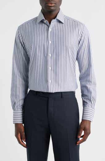 Modern Fit Stripe Non-Iron Cotton Herringbone Dress Shirt