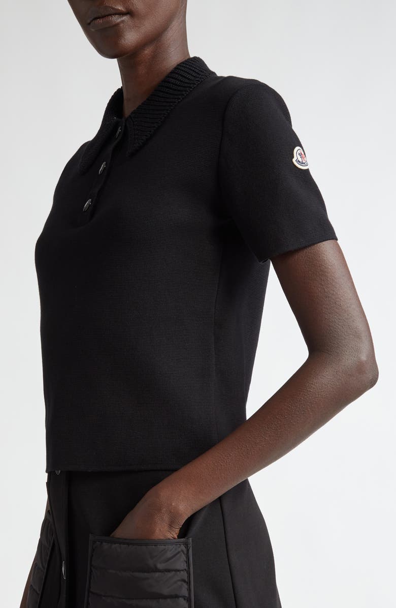 Moncler Merino Wool Polo, Alternate, color, Black
