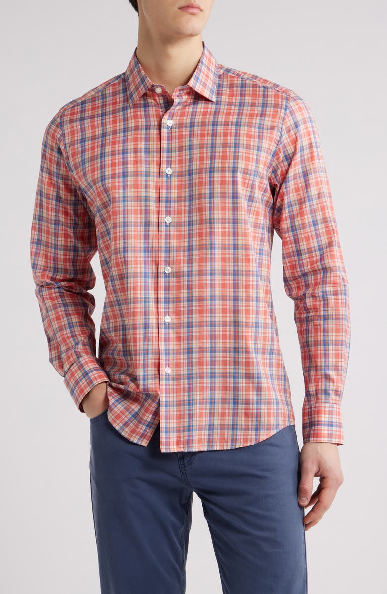 Scott Barber Retro Plaid Cotton Voile Button-Up Shirt, Main, color, 