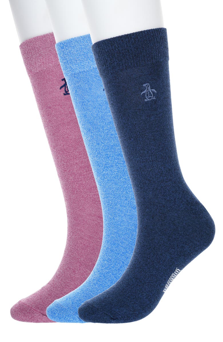 Original Penguin Marled 3-Pack Assorted Crew Socks, Main, color, Blue