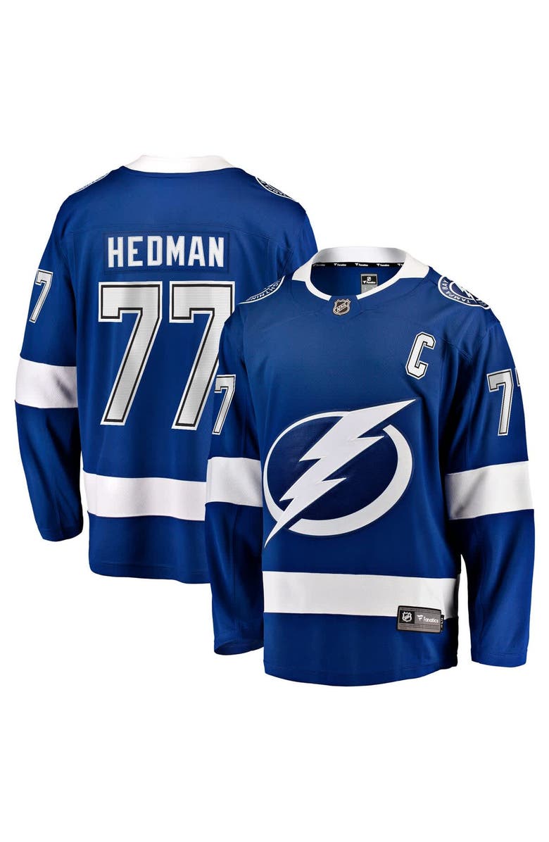 FANATICS Men's Fanatics Victor Hedman Blue Tampa Bay Lightning Home Captain Patch Breakaway Jersey, Main, color, Blue