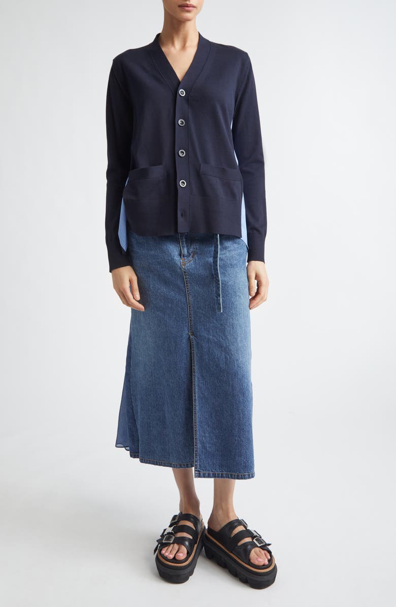 Sacai Belted Denim Midi Skirt, Alternate, color, Blue