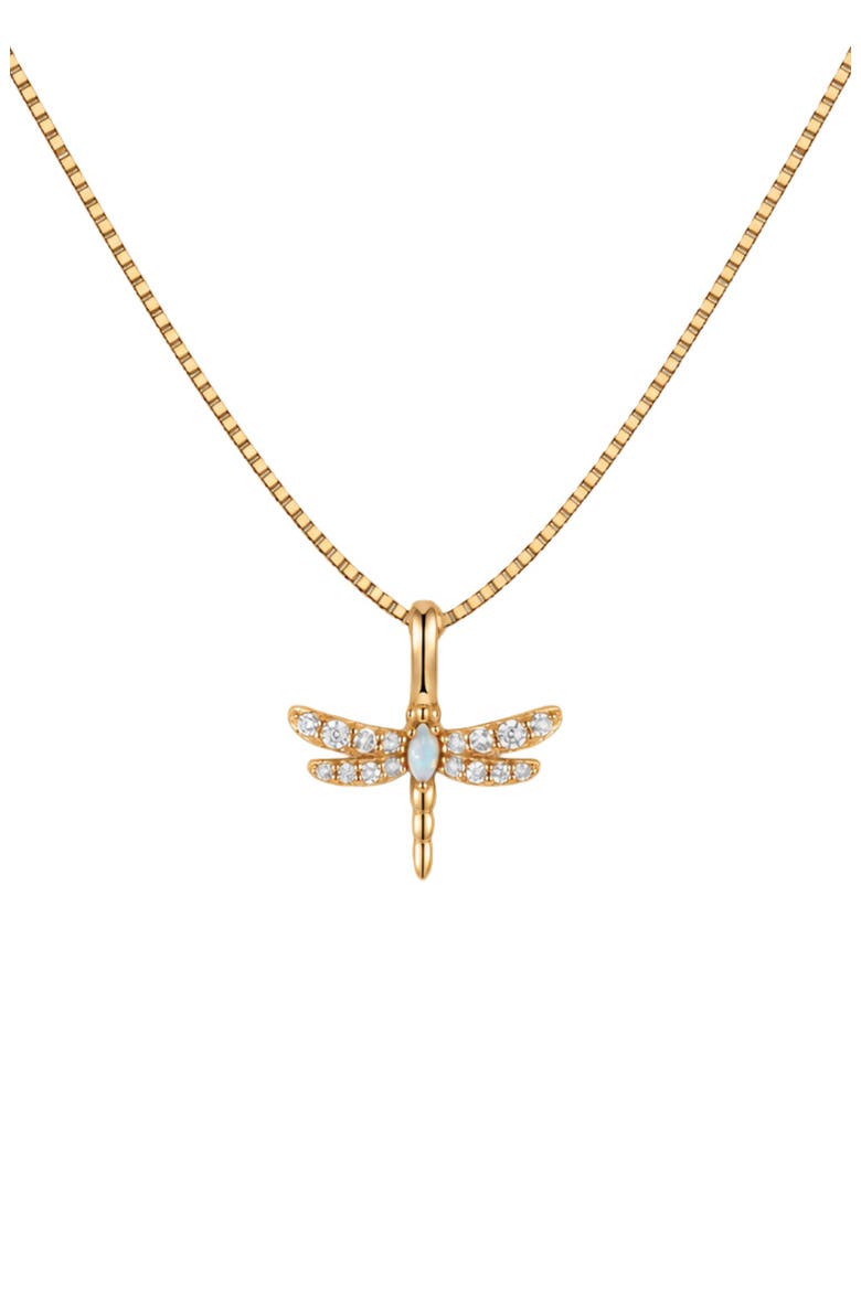Opal Dragonfly Box Chain Necklace, Main, color, Gold Vermeil