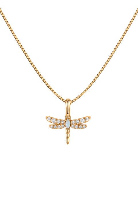 Opal Dragonfly Box Chain Necklace