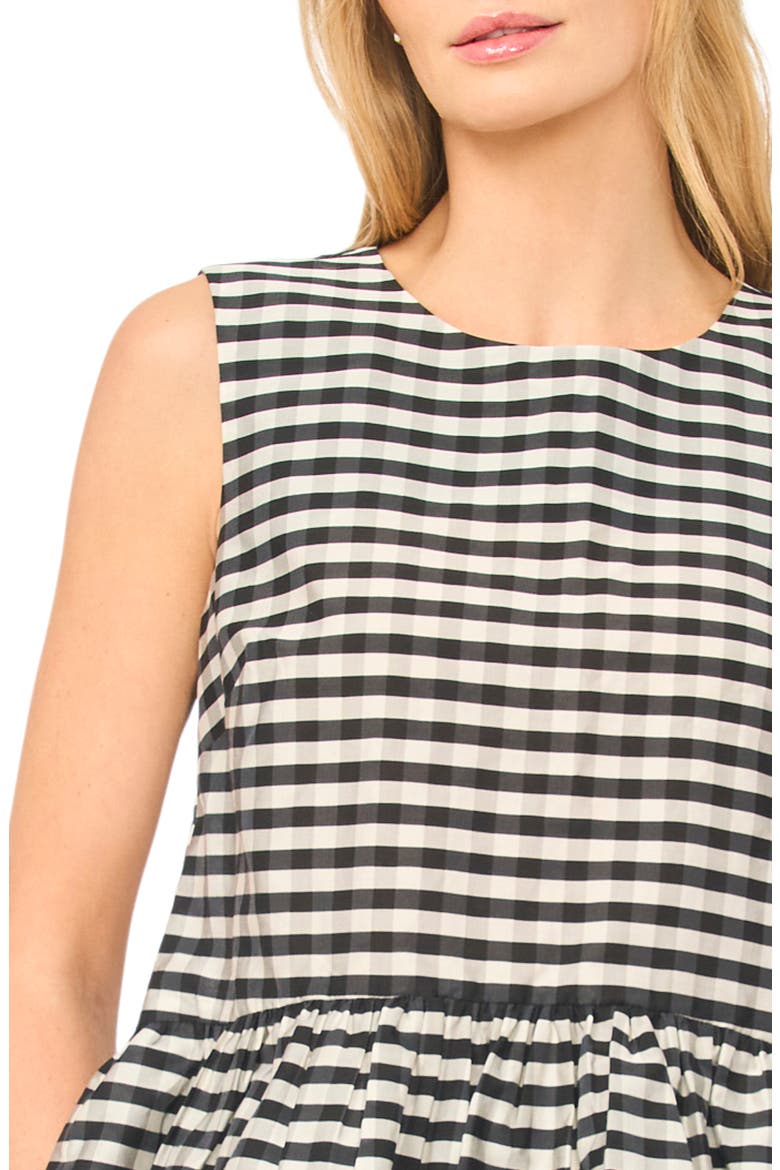 Colette Gingham Sleeveless Peplum Top, Alternate, color, RICH BLACK