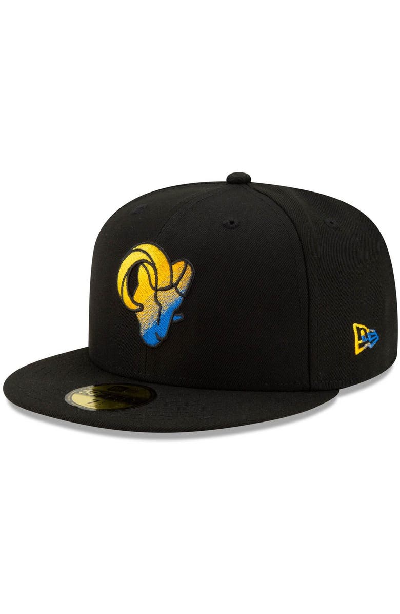 New Era Men's New Era Black Los Angeles Rams Logo Color Dim 59FIFTY Fitted Hat, Main, color,