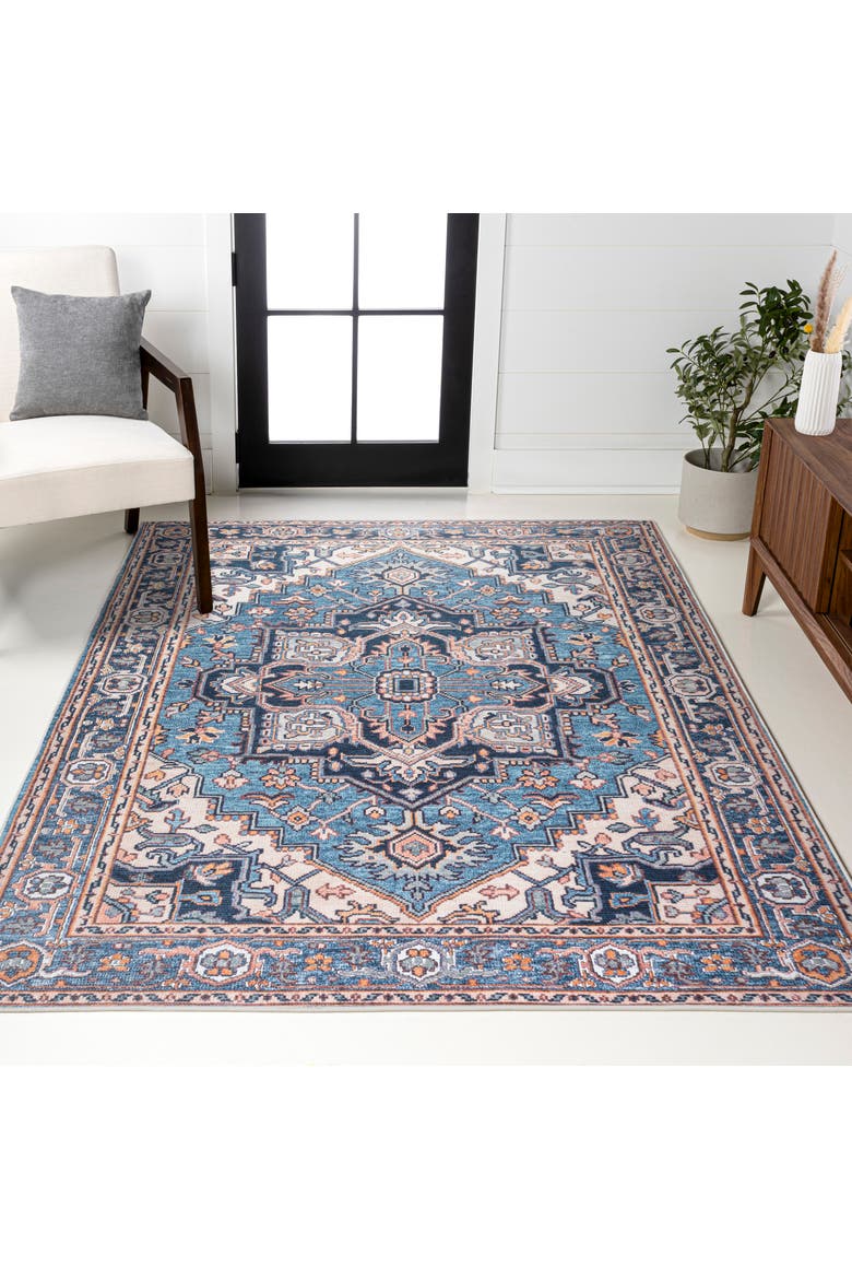 Cirali Ornate Large Medallion Machine-Washable Area Rug, Alternate, color, Blue/Beige