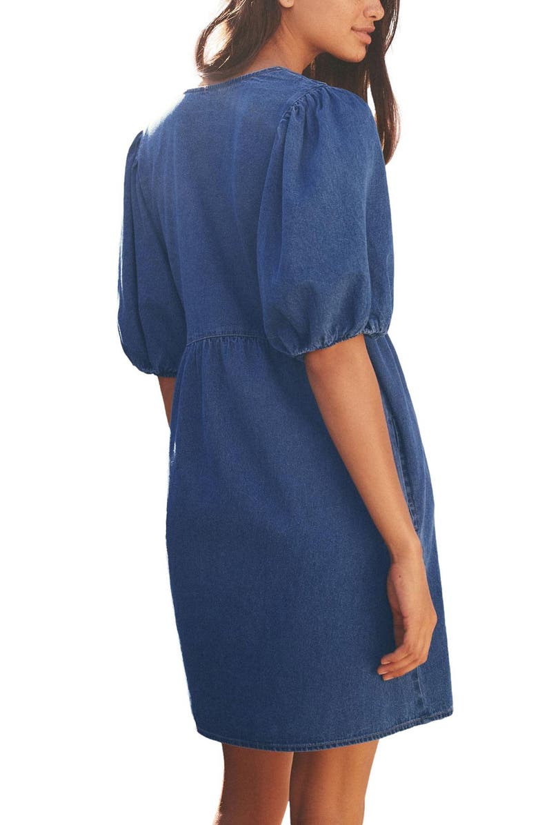 NEXT V-Neck Puff Sleeve Denim Minidress with Pockets, Alternate, color, Blue