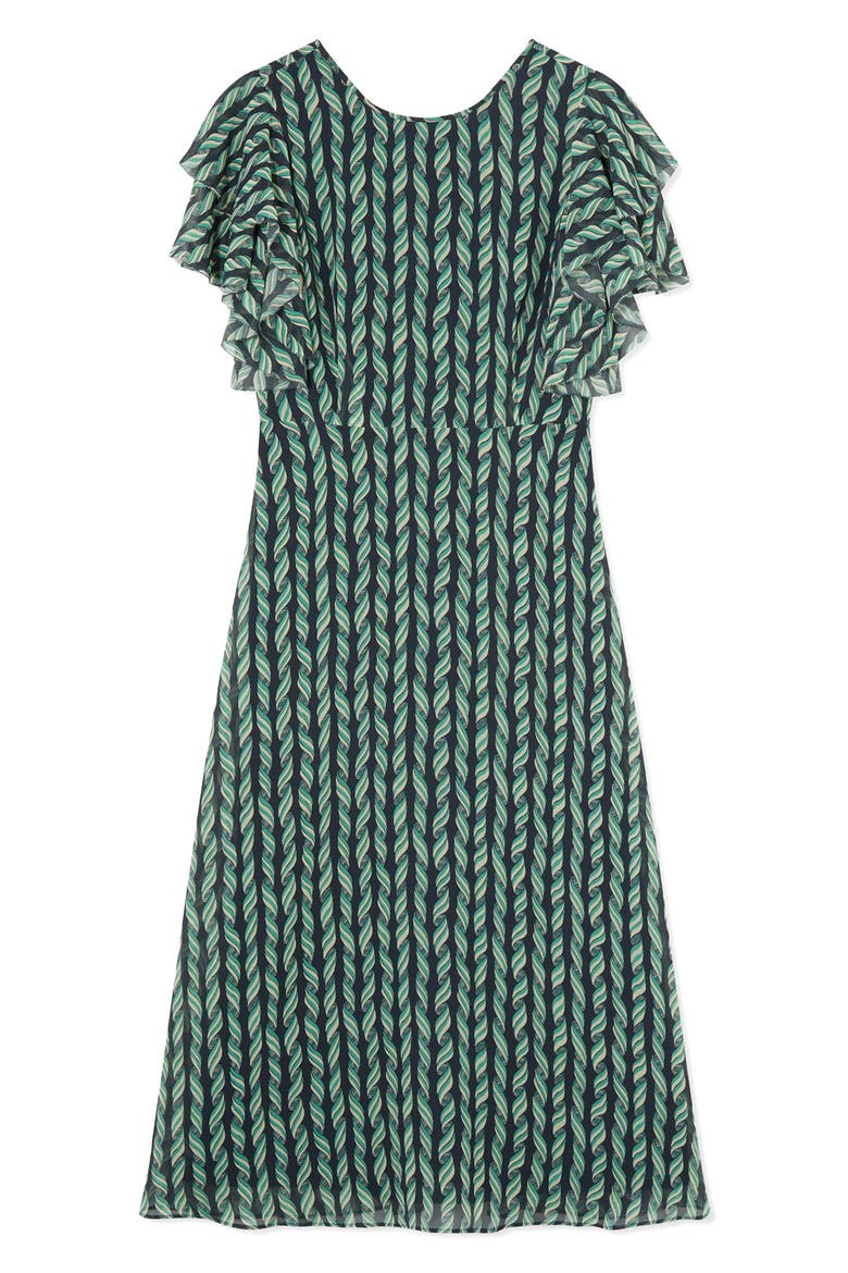 Short Sleeve A-Line Midi Dress, Alternate, color, BLUE MULTI