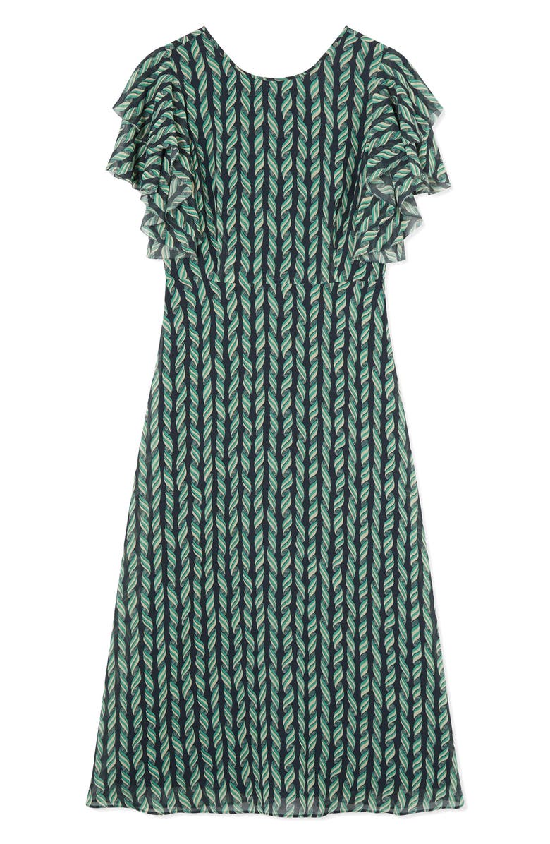 LK Bennett Short Sleeve A-Line Midi Dress, Alternate, color, Blue Multi