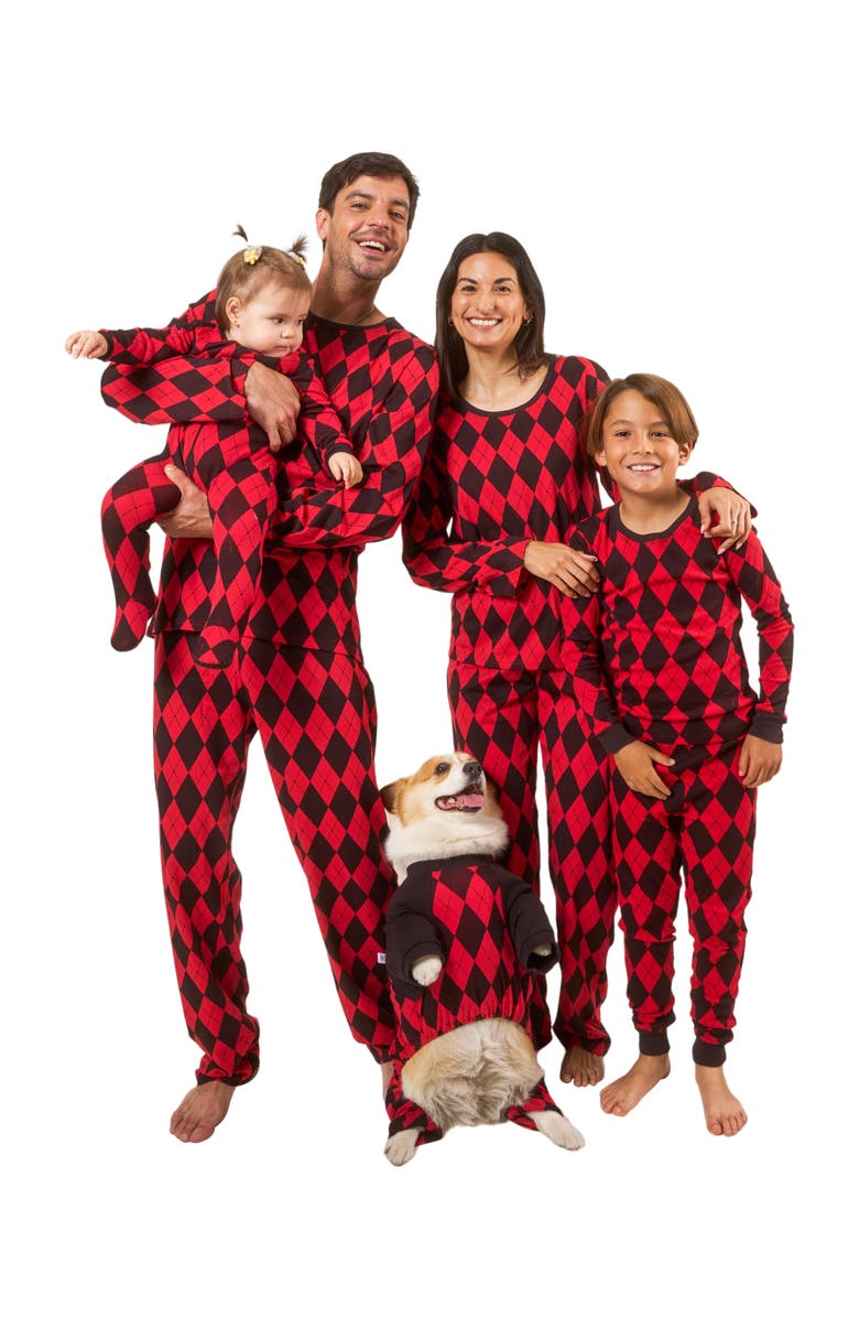 Leveret Kids Two-Piece Cotton Matching Family Holiday Pajamas, Argyles & Holiday Prints, Alternate, color, Argyle Black & Red