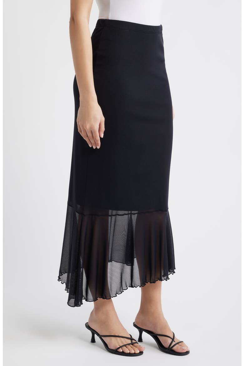Flounce Midi Skirt, Alternate, color, BLACK