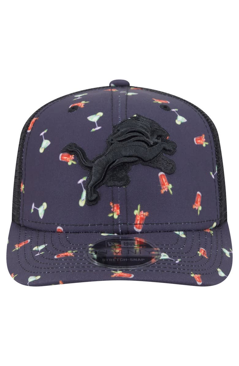 New Era Men's New Era Navy/Black Detroit Lions Adventure Drinks Pattern 9SEVENTY Stretch-Snap Hat, Alternate, color, Navy