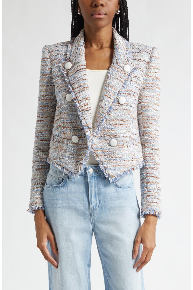 Marv Boxy Tweed Jacket, Main, color, BLUE/ BEIGE TWEED