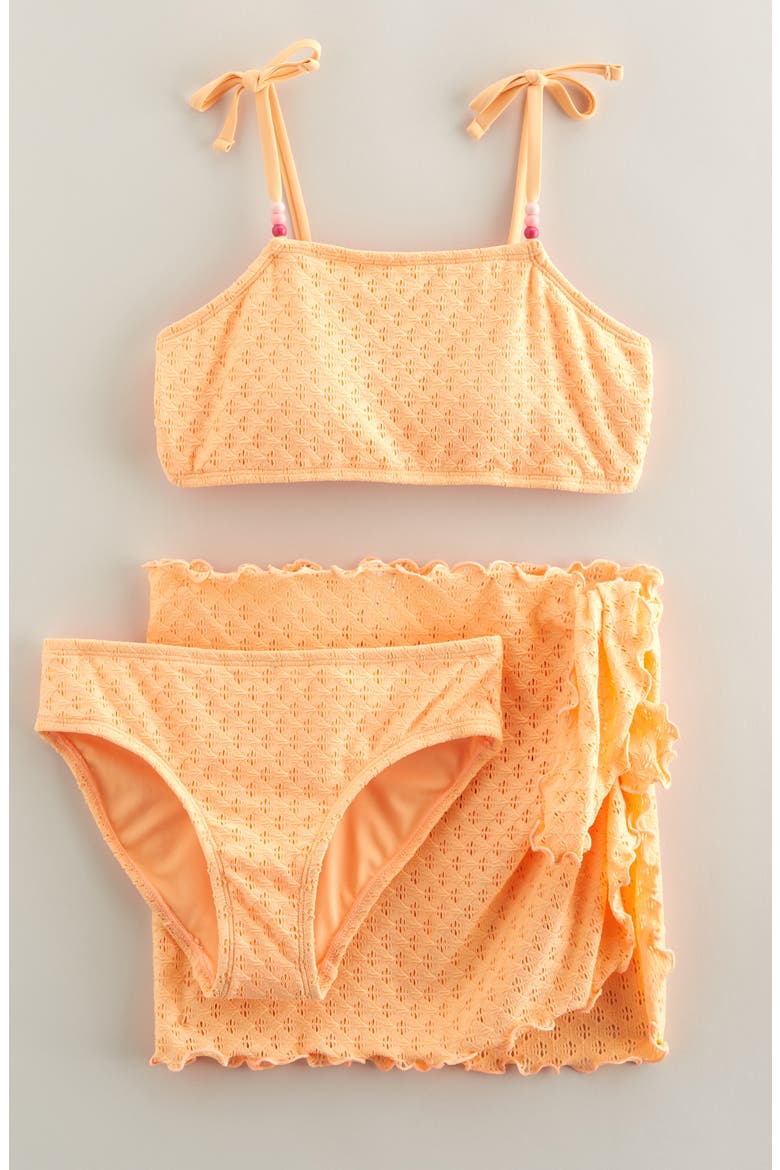 Kids' Pointelle Two-Piece Swimsuit & Cover-Up Sarong Set, Main, color, CORAL BEADS