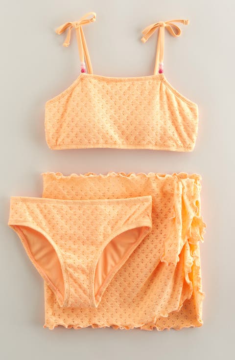 Kids' Pointelle Two-Piece Swimsuit & Cover-Up Sarong Set (Big Kid)