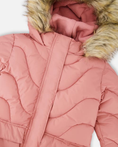 Deux Par Deux Long Wavy Quilt Puffy Winter Coat In Pink