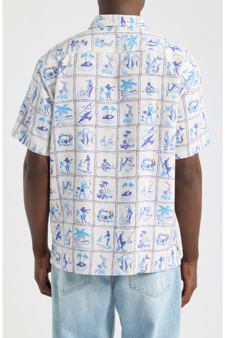 Island Scenes Short Sleeve Button-Up Shirt, Alternate, color, OFF WHITE