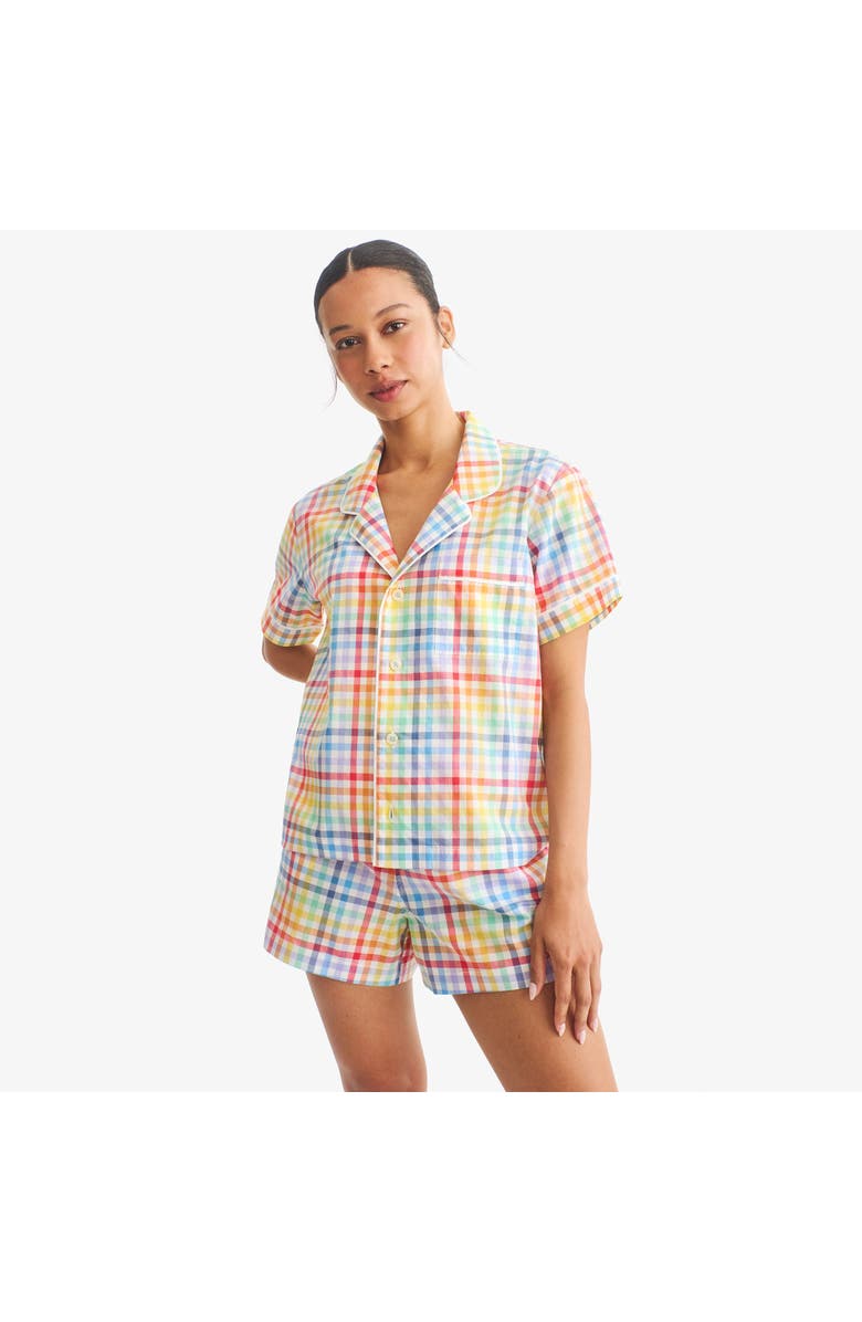 Primary Adult PJ Short In Ivory Rainbow Plaid, Alternate, color, Ivory Rainbow Plaid