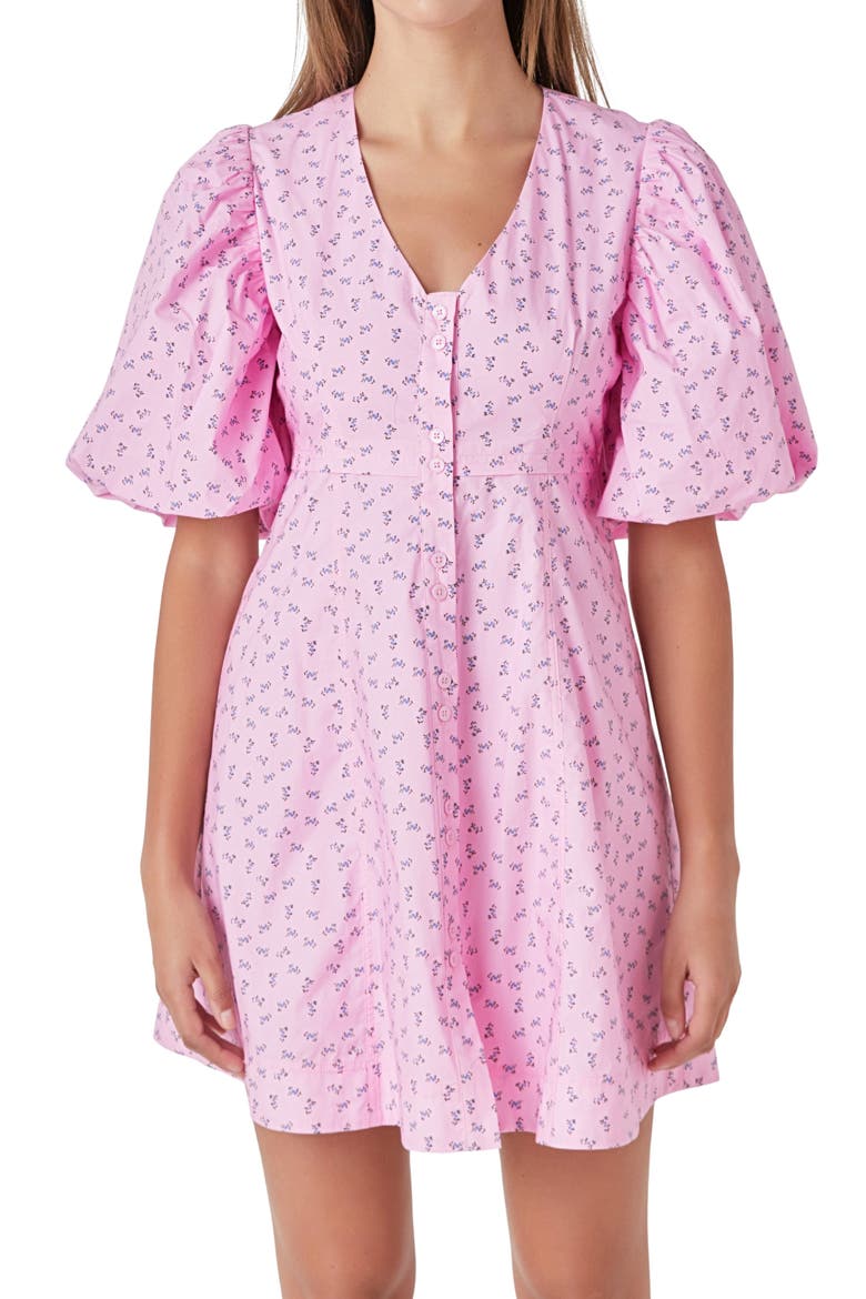 Floral Puff Sleeve Minidress, Alternate, color, LILAC