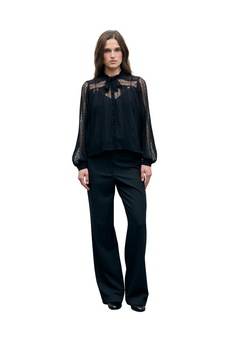 Lonnie Sheer Tie Neck Shirt, Alternate, color, Black