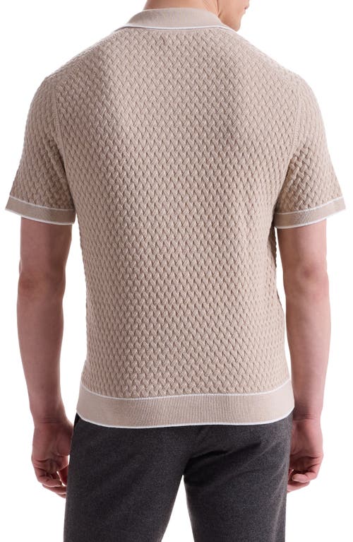 Bugatchi Johnny Collar Basket Stitch Cotton Blend Polo Sweater In Nude